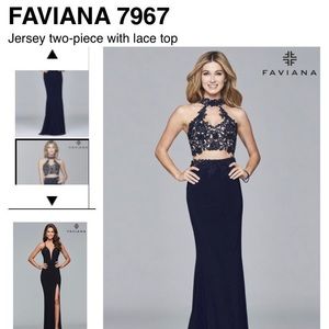 Navy Blue Two Piece Prom Dress Gown by Faviana